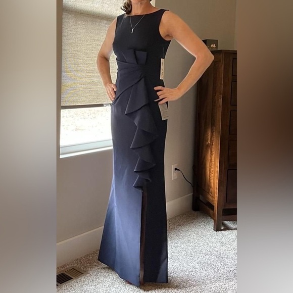 ELIZA J Navy Ruffle Front Gown 10 - Picture 4 of 10